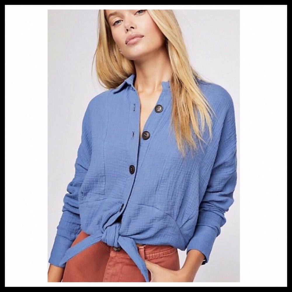 FREE PEOPLE BOHO BUTTON DOWN SHIRT CROP TOP A3C - Picture 14 of 16